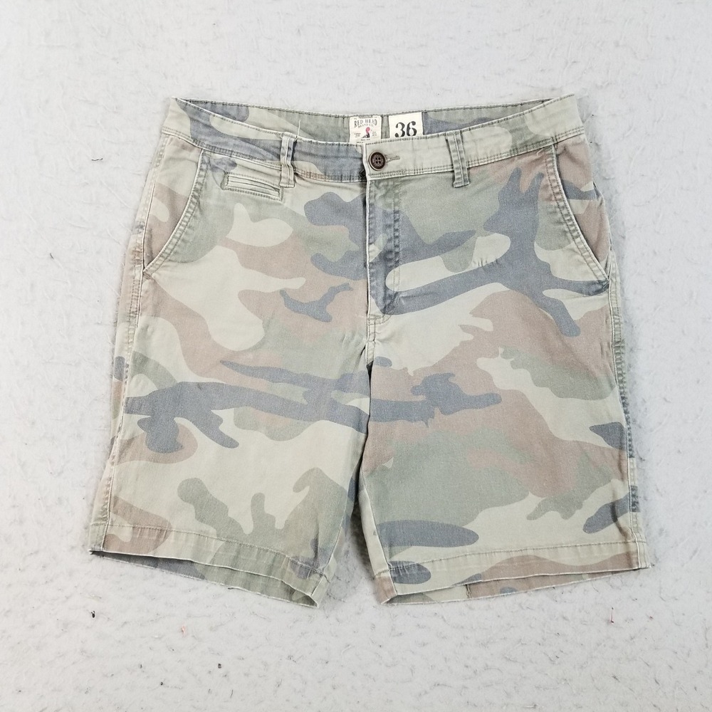 Red Head Shorts Mens 36 Green Camo Chino Flat Front Stretch Cotton Twill Casual